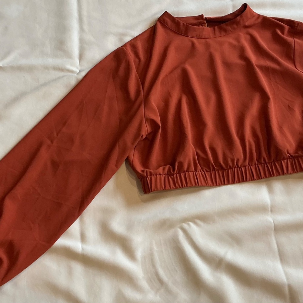 Fashion Women XXL Cropped‎ Top Flared Sleeves Keyhole Neck Peasant Boho Fall - Picture 3 of 9